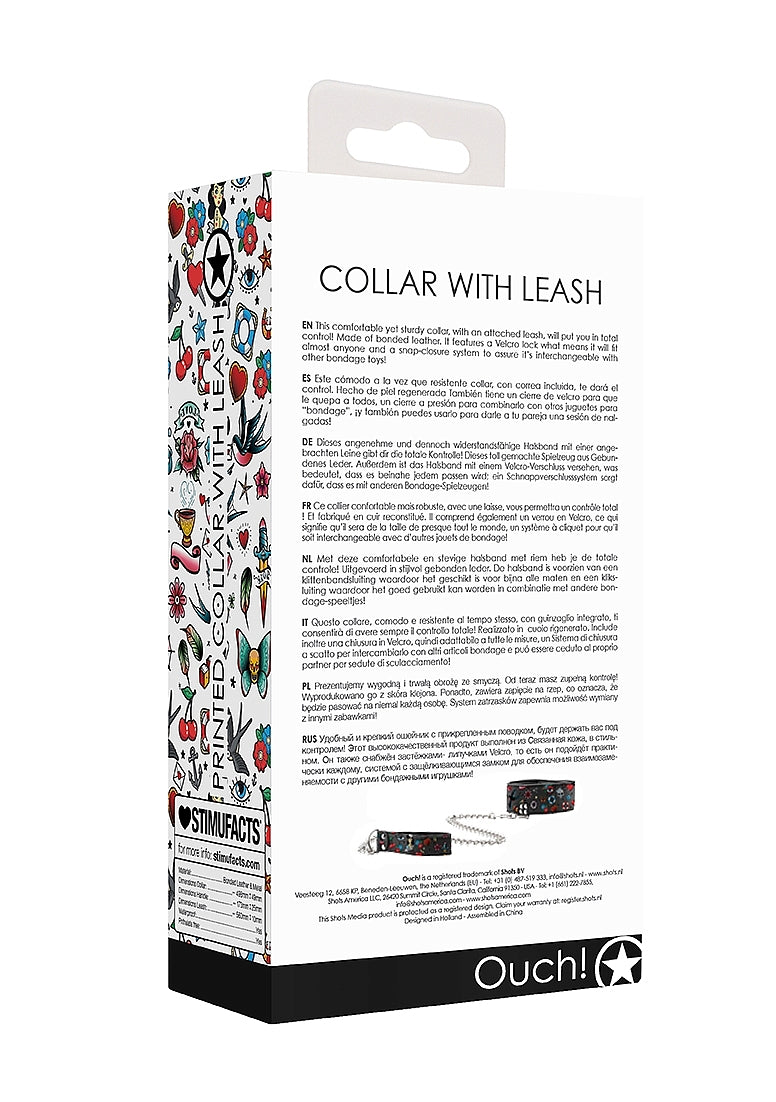 Printed Collar With Leash - Old School