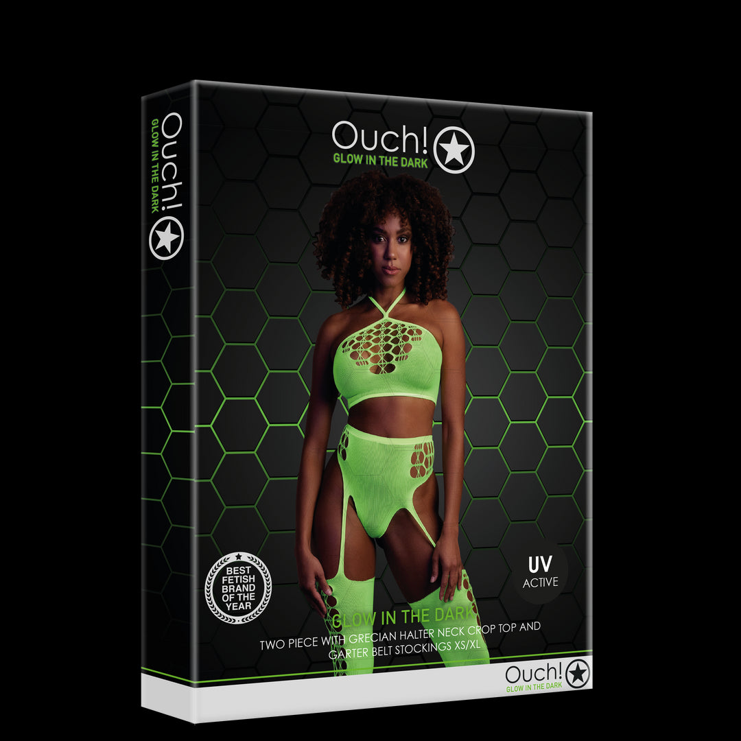 Two Piece with Crop Top and Stockings - One Size - Neon Green