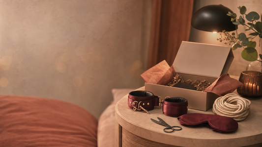 Kit de bondage para principiantes: esposas, venda y cuerda.