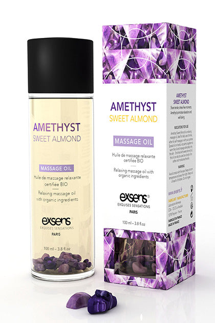 RELAXING MASSAGE OIL WITH ORGANIC INGREDIENTS AND STONES AMETHYST SWEET ALMOND 100ML