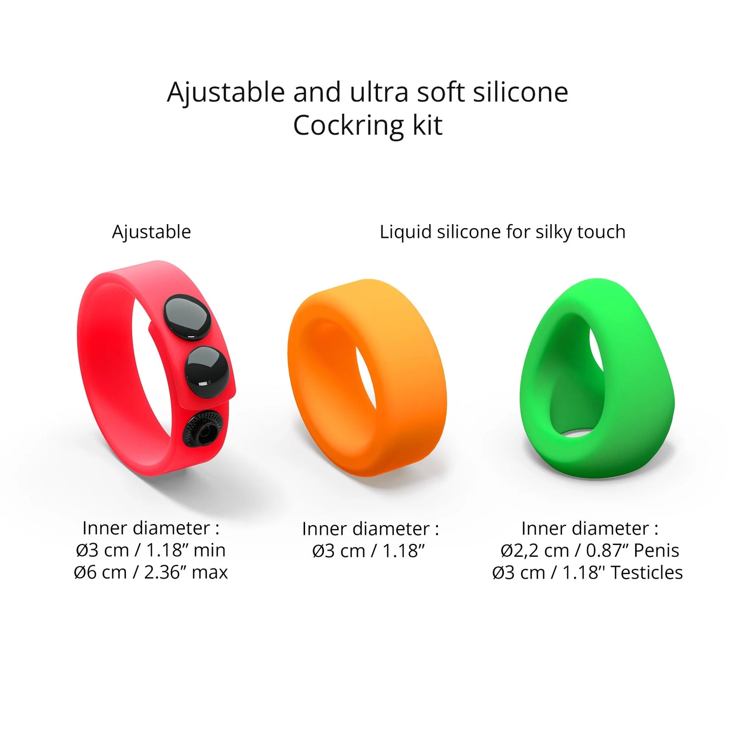 Kit Neon Ring - 3 Cockrings Liquid Silicone