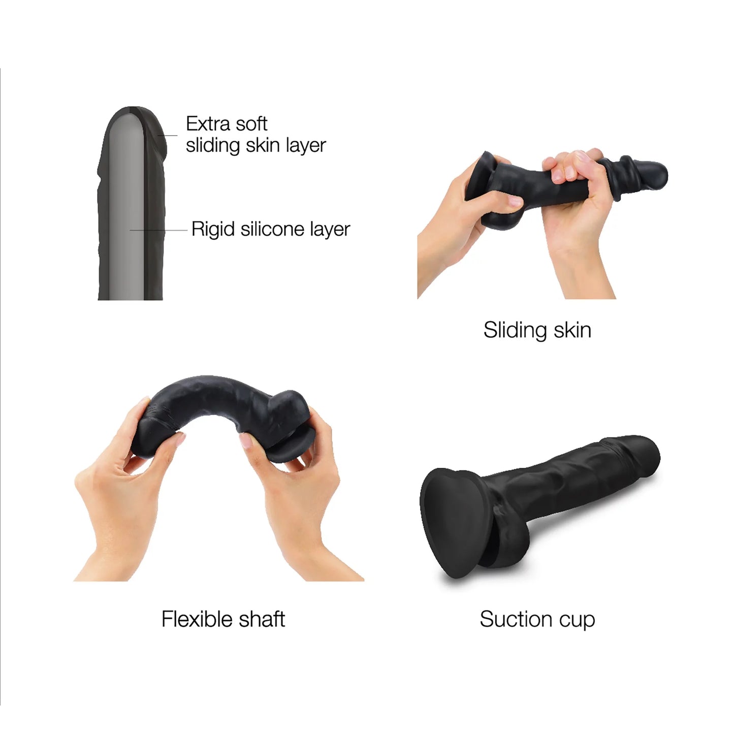 Sliding Skin Realistic Dildo Noir - L