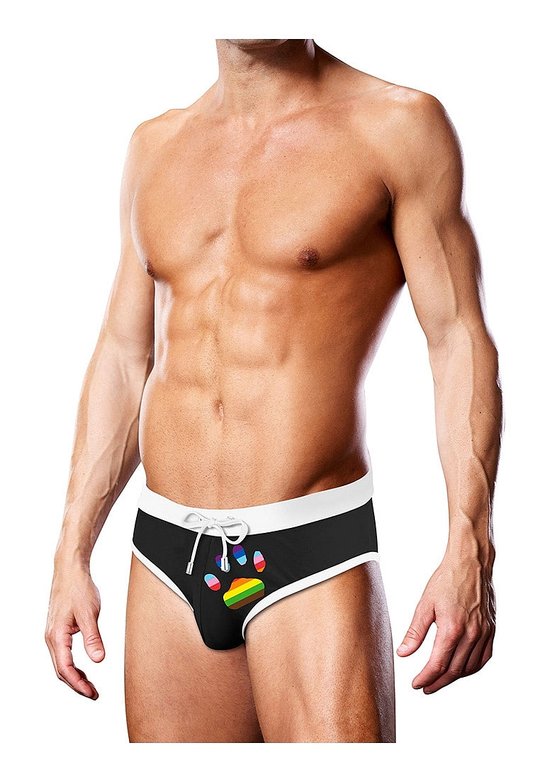 Swim Brief - Black Oversized Paw - Large