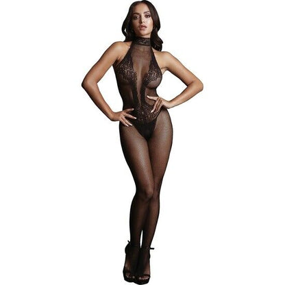 Fishnet and Lace Bodystocking - Black - O/S