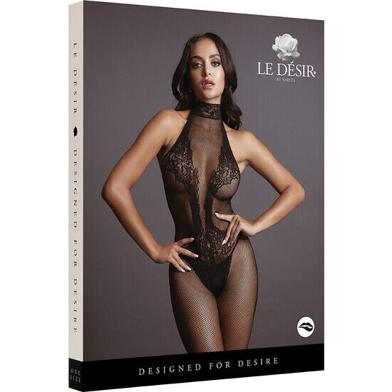 Fishnet and Lace Bodystocking - Black - O/S