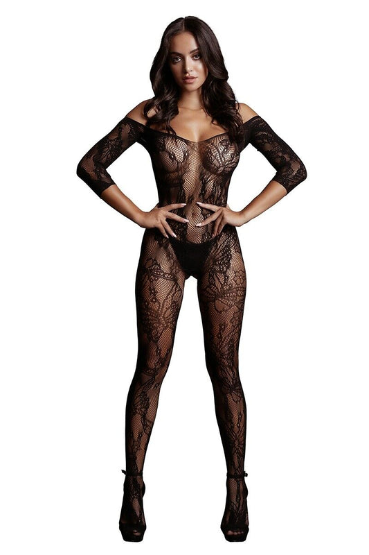 Lace Sleeved Bodystocking - Black - Talla Única