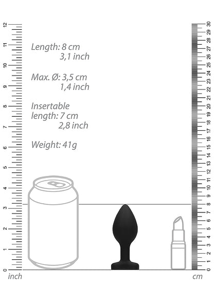 Plug anal en forme de cœur en diamant - Grand - Noir