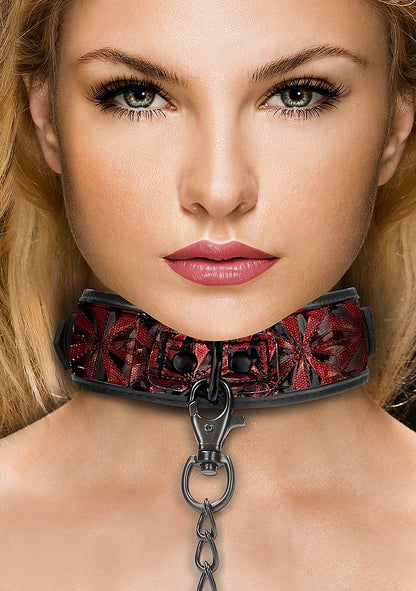 Ouch! - Luxury Collar With Leash - Burgundy