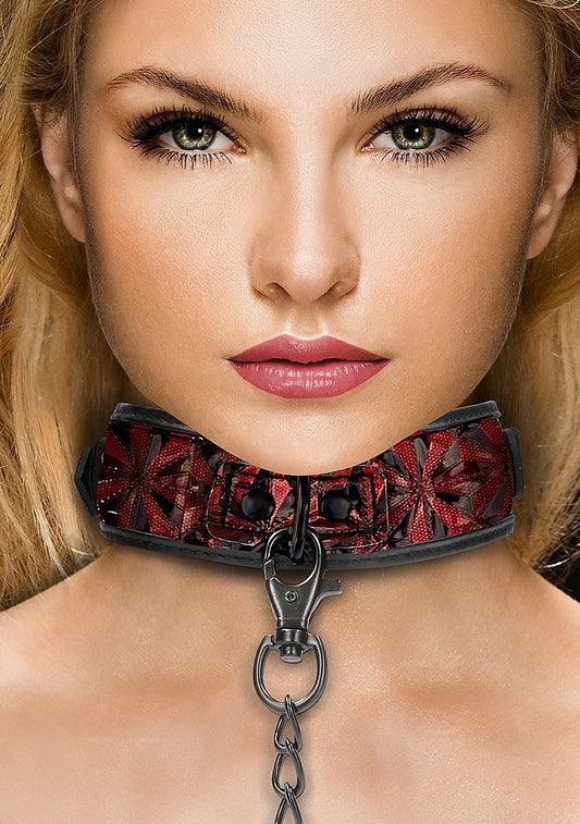 Ouch! - Luxury Collar With Leash - Burgundy