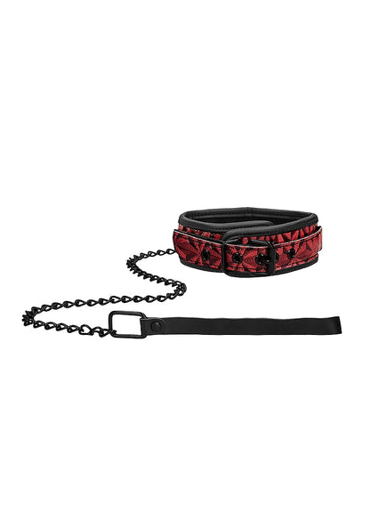 Ouch! - Luxury Collar With Leash - Burgundy