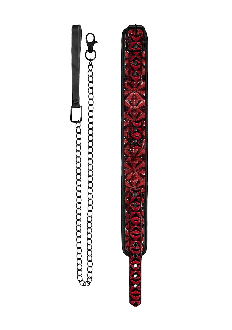 Ouch! - Luxury Collar With Leash - Burgundy