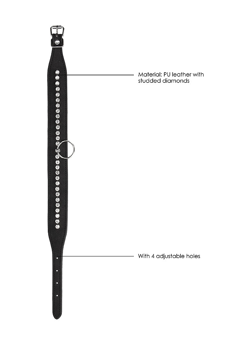 Diamond Studded Collar With Leash - Black