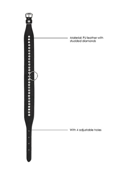Diamond Studded Collar With Leash - Black
