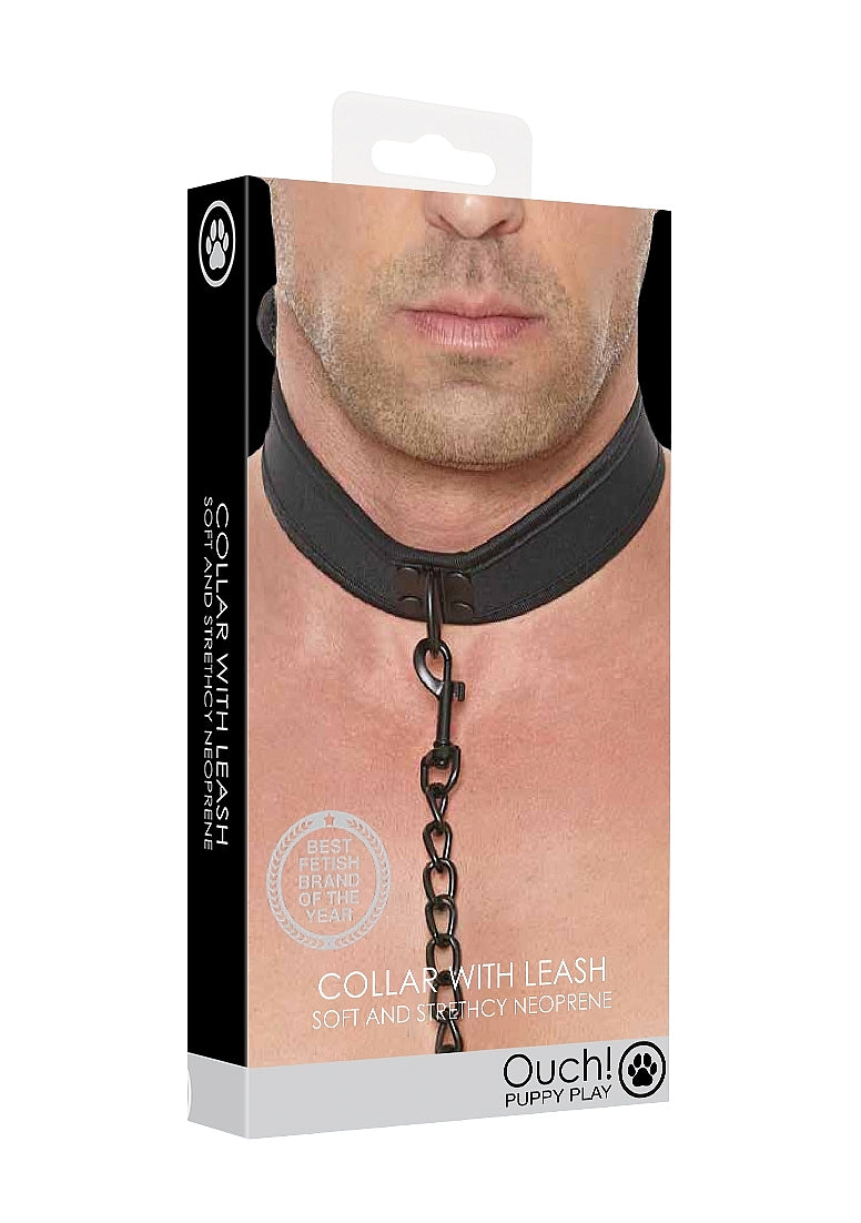Ouch Puppy Play - Neoprene Collar With Chain