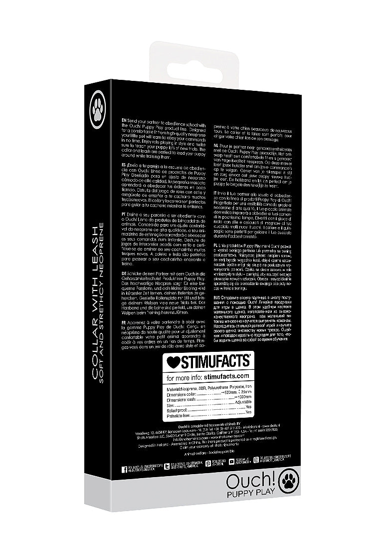 Ouch Puppy Play - Neoprene Collar With Chain