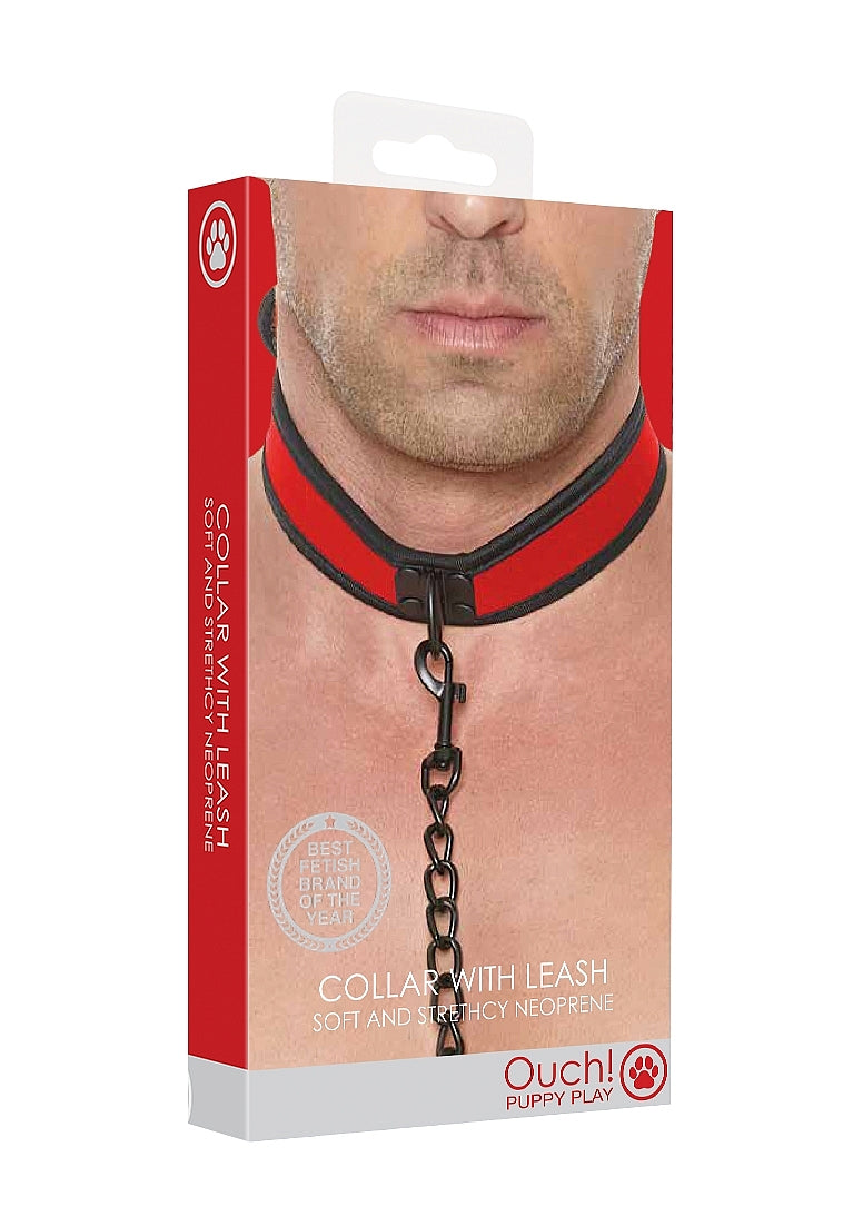 Ouch Puppy Play - Neoprene Collar With Chain