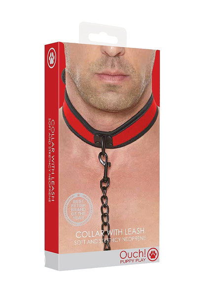 Ouch Puppy Play - Neoprene Collar With Chain