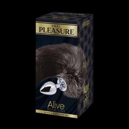 AL. Queue de renard noir et blanc L