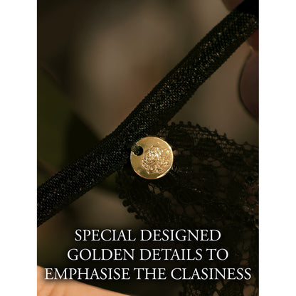 Cloé - Thong with Open Crotch, Adjustable Sliders and Golden Details - One Size