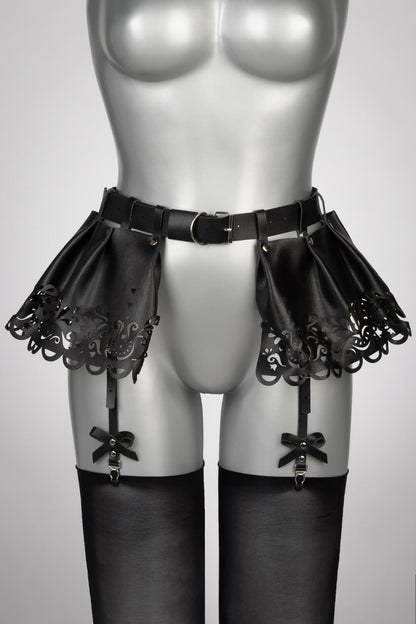 Leather Mini Skirt with Garterbelt - Lilly