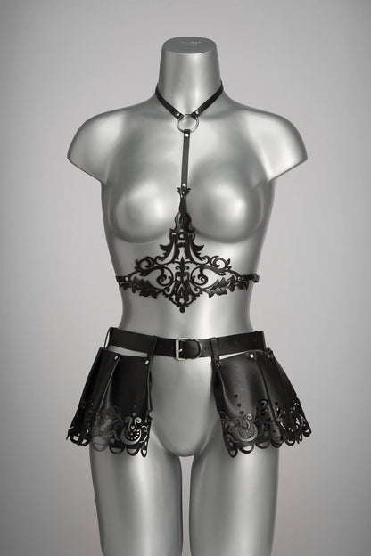 Leather Mini Skirt with Garterbelt - Lilly